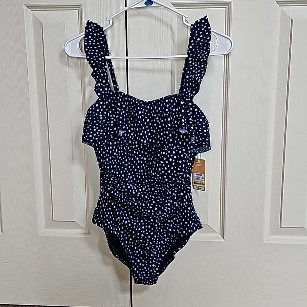 Kona Sol One Piece Swimsuit Blue Polka Dot Ruffle XS